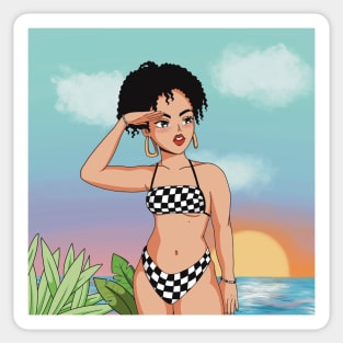 portrait girl beach swimsuit illustration aesthetic Sticker